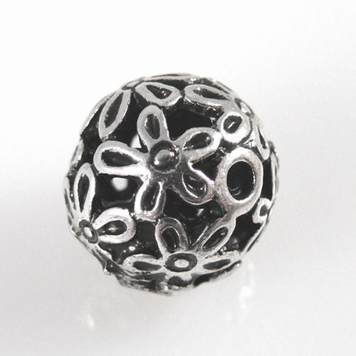 edle Metallperle Kugel 13mm altsilber Metall Perle Blumen Metallkugel -1129