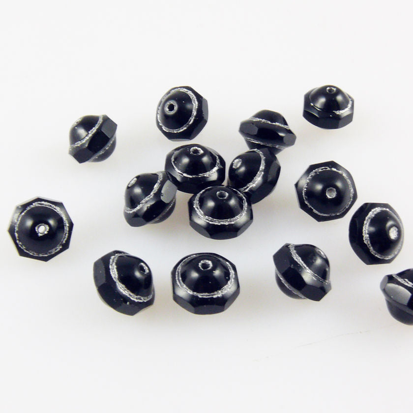 15x edle Glasschliffperlen facettierte Glas Perlen Rondelle 7mm schwarz silber