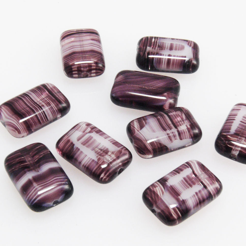 9 Perlen 12x8mm Glasperlen Rechtecke lila Beads zum Auffädeln Bastelsteine