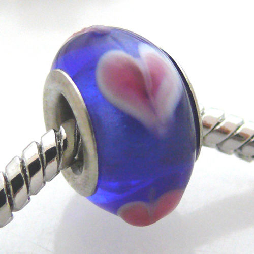 Glas Bead Herz Glasperlen Herzperle 13mm Großlochperle blau -543