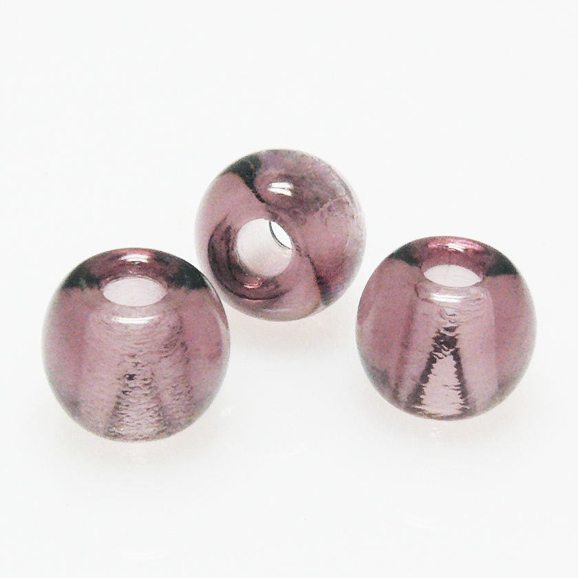 3 Glas Perlen Großlochperlen 10mm lila mit Silberfolie Glassteine zum Basteln