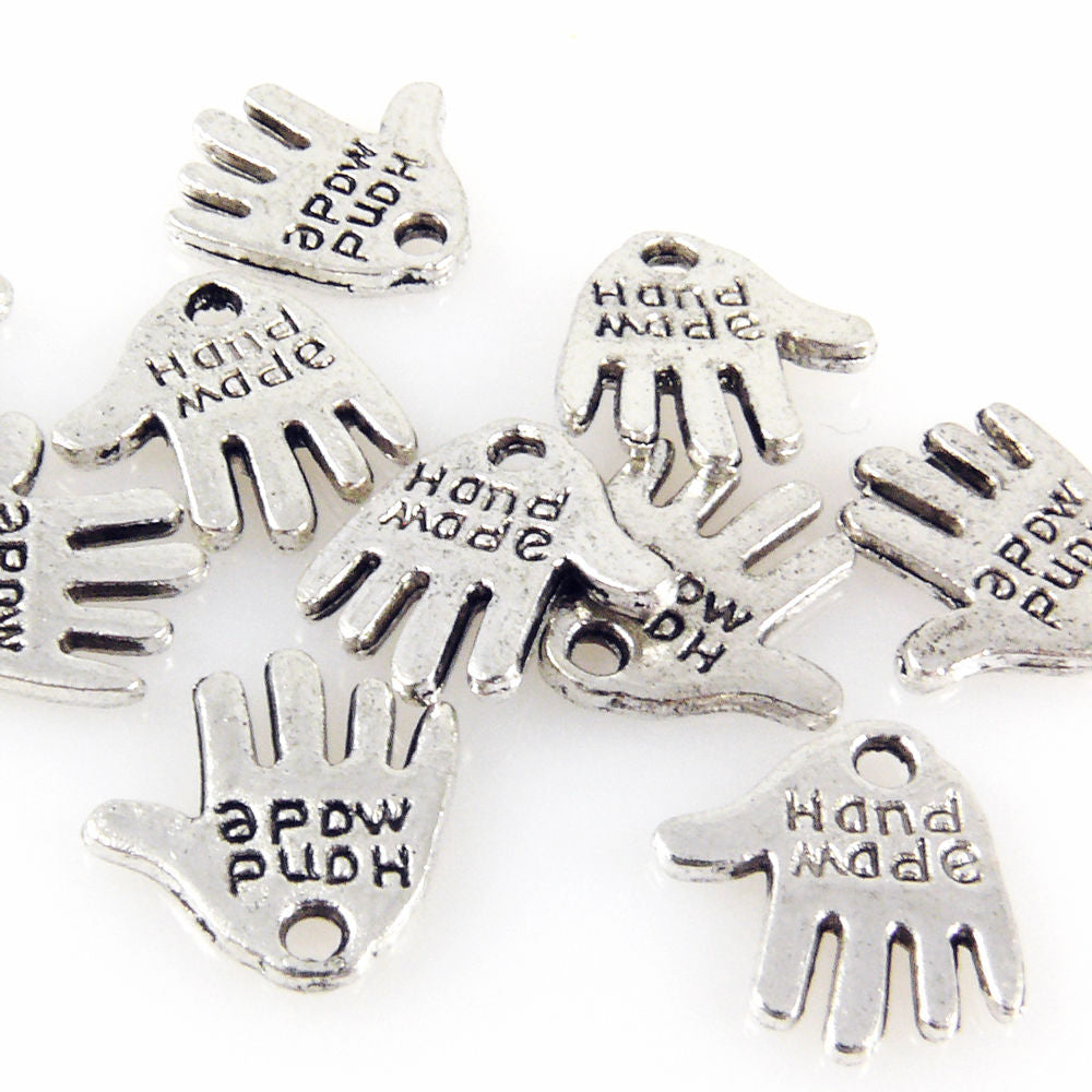 10x Metallanhänger "Hand Made" altsilber Metall Anhänger 13mm -856
