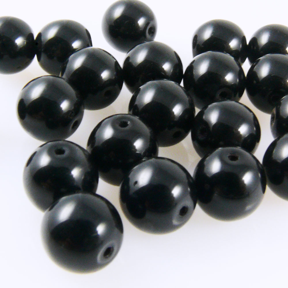 20 böhmische Glas Perlen Kugeln 7mm schwarz runde Bastelperlen zum Auffädeln