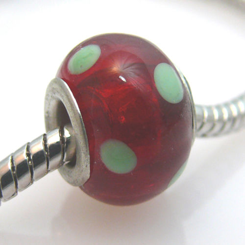 Großlochperlen Glas Bead 14mm Glasbead rot Glasperlen zum Sammeln -192