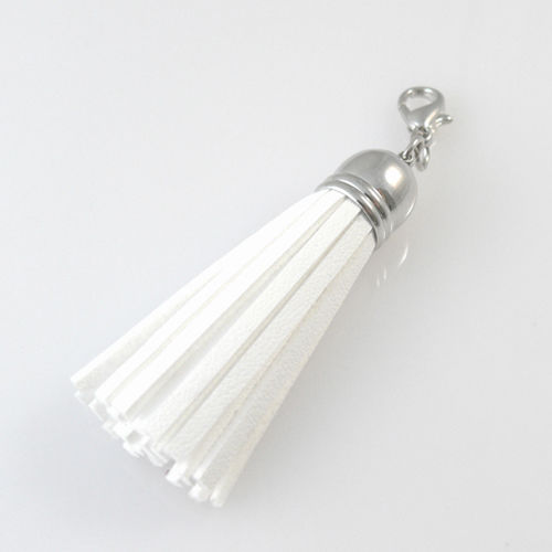 Charm Kettenanhänger Quaste Troddel Kunstleder weiß 8cm -1171
