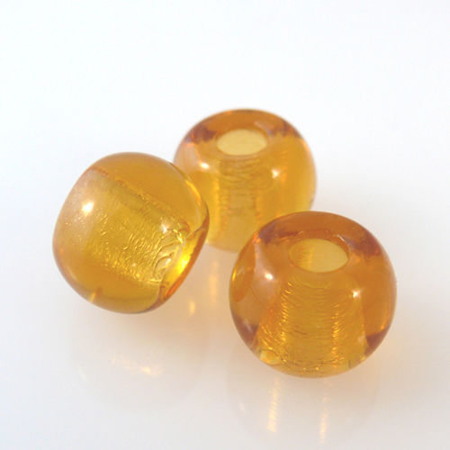 3 Großlochperlen 9mm topas Perlen mit Silberfolie Glasbeads -206