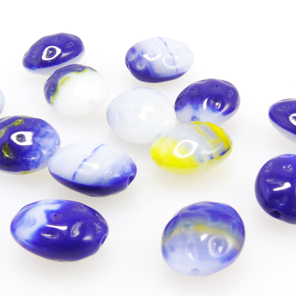 15 Glasperlen oval 11mm blau Bastelsteine Beads Perlen zum Basteln Bastelperlen