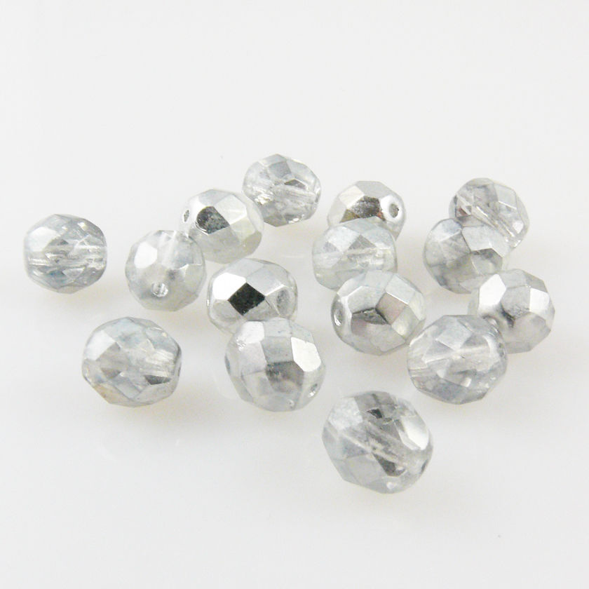 15x feuerpolierte Glasschliffperlen facettiert 8mm silber Perlen AB Glasbeads