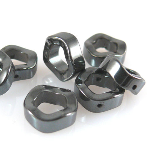 7 Hämatit Perlen Ringe 12mm rund gewellt metallgrau mit Fädelloch zum Basteln