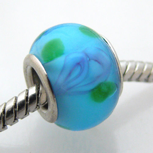 Schmuckperle Glas Bead hellblau 13mm Glasbeads Gloßlochperlen -539