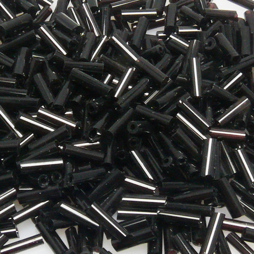 450 Rocailles Stifte 6mm Röhrchen schwarz Glasperlen Tube Perlen basteln -590