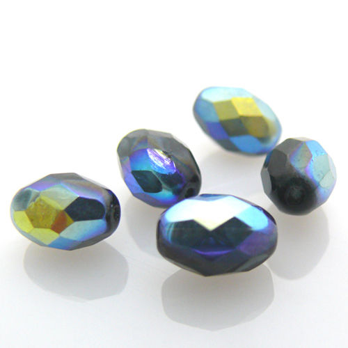 5 St. Glasschliffperlen schwarz AB Schliffperlen 11mm ovale Perlen zum Basteln