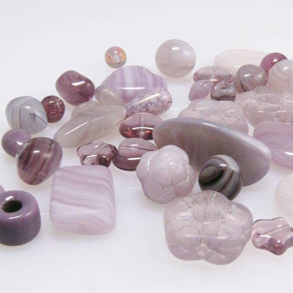 Bastelset 50 lila Glasperlen flieder Perlen Mix 5-20mm Glas Beads Perlenmschung