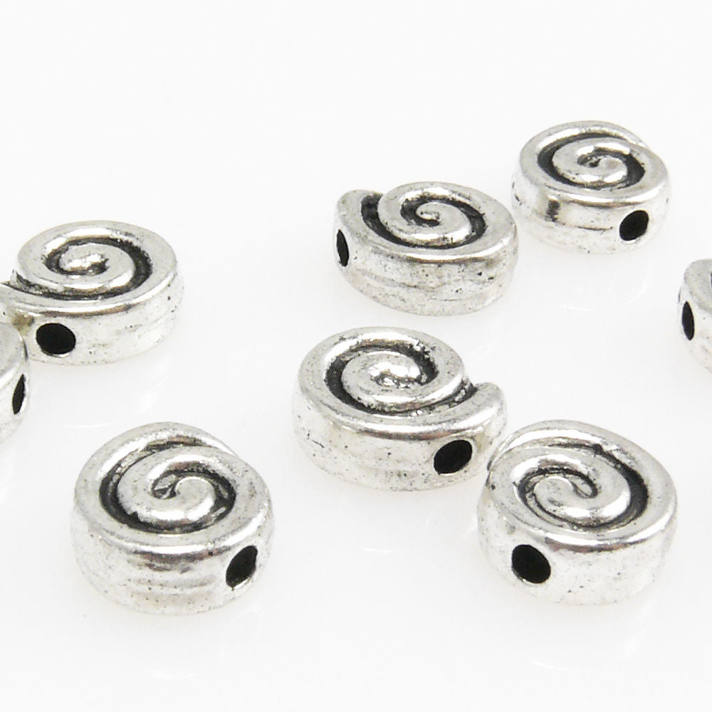 10 Metallperlen Schnecken altsilber Metall Perlen 9mm Beads Schmuckperlen