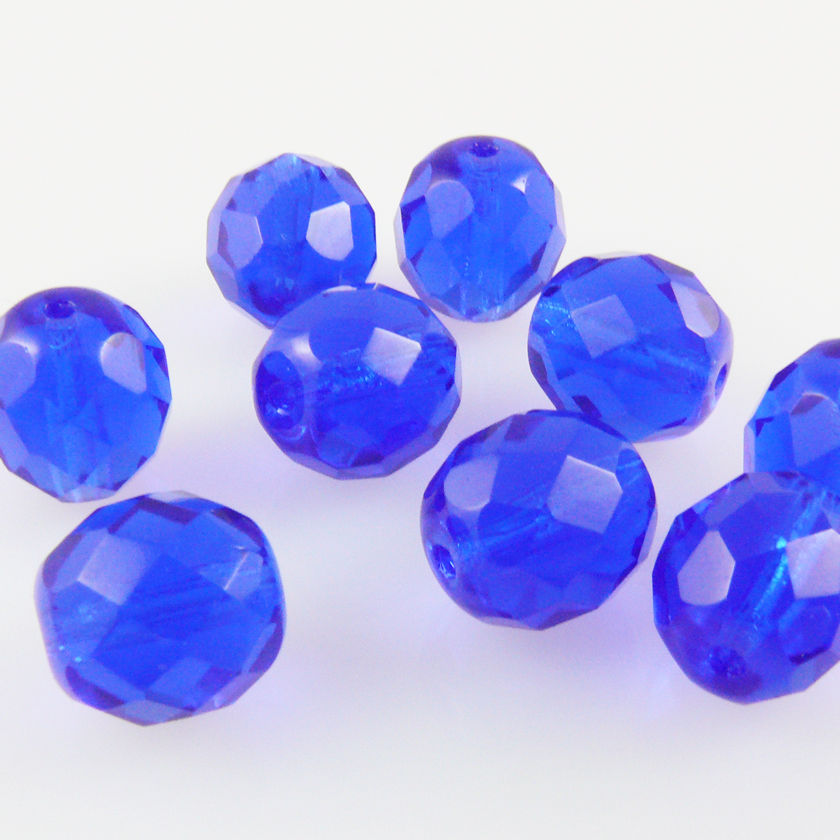 9x böhmische Glasschliffperlen facettiert 10mm rund blau Glasperlen Kugeln Beads