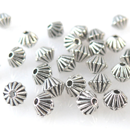 35 Metallperlen Spacer Bicone 4mm Metall Perlen geriffelt altsilber -1277