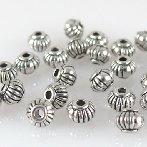 30 Metallperlen Spacer Kugeln 4mm Metall Perlen geriffelt altsilber Bastelperlen
