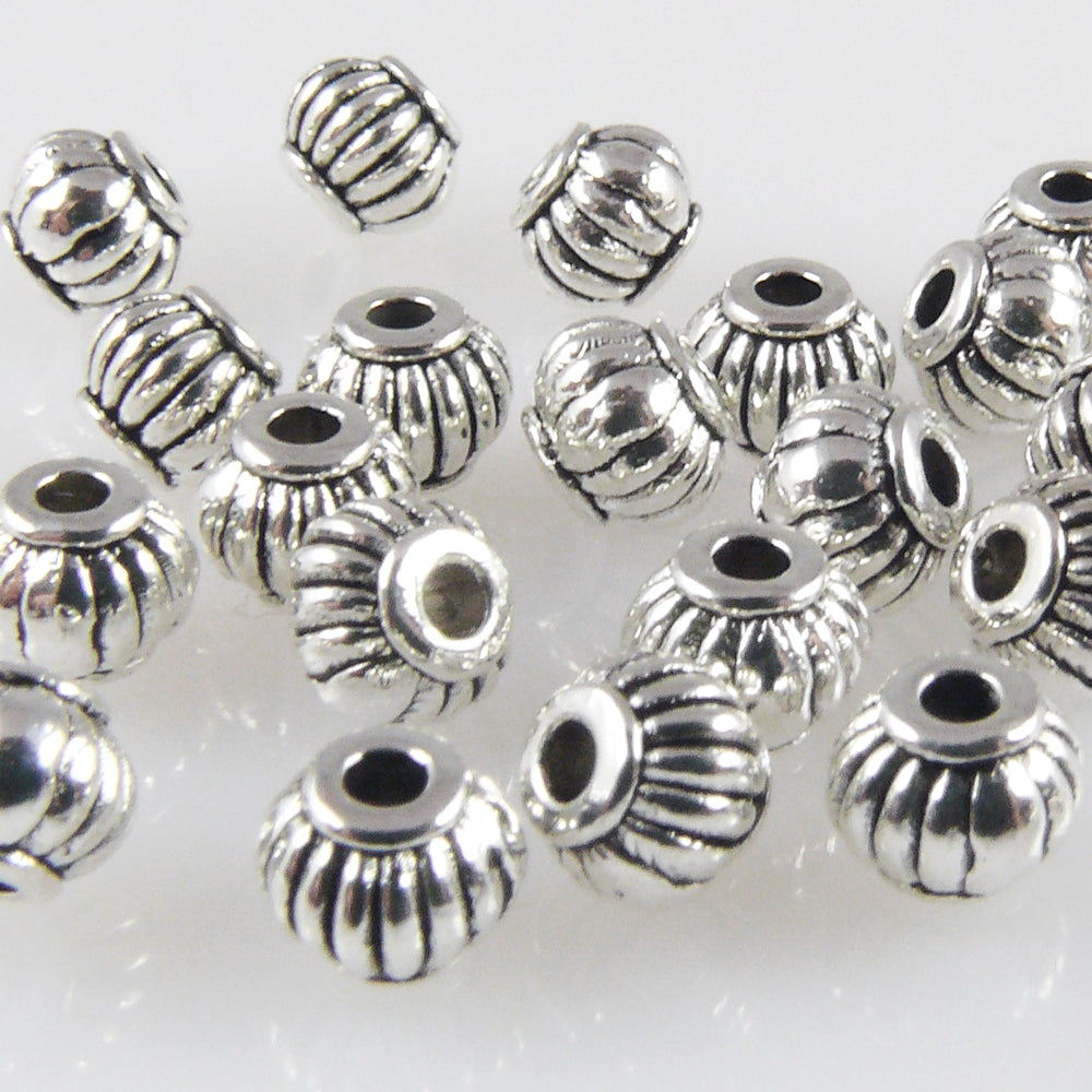 25 Metallperlen Spacer Kugeln 5mm Metall Perlen geriffelt altsilber Bastelperlen