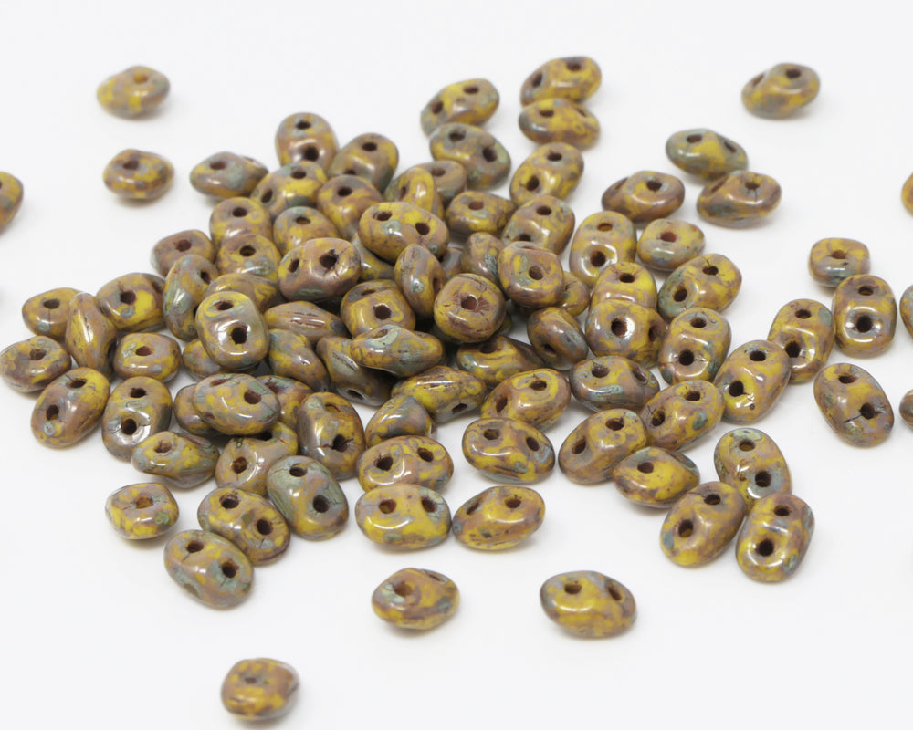 Twin Beads Super Duo 5mm Glasperlen 100x Braun Travertin Perlen zum Auffädeln