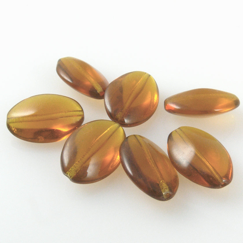 7x Perlen Oliven braun 17x12mm bernstein böhmische Glasperlen Bastelperlen oval