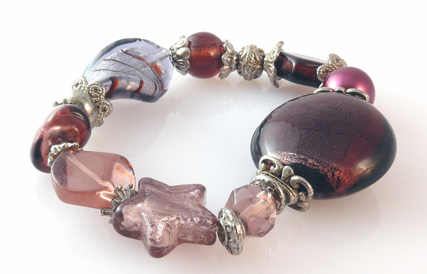 Damenarmband aus Glasperlen mit Silberfolie lila Trachtenschmuck Armbänder -3047