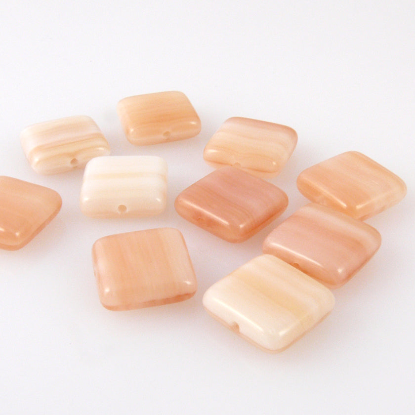 10 edle Glasperlen Quadrat Kissen 10mm Perlen apricot gemasert Bastelperlen -417