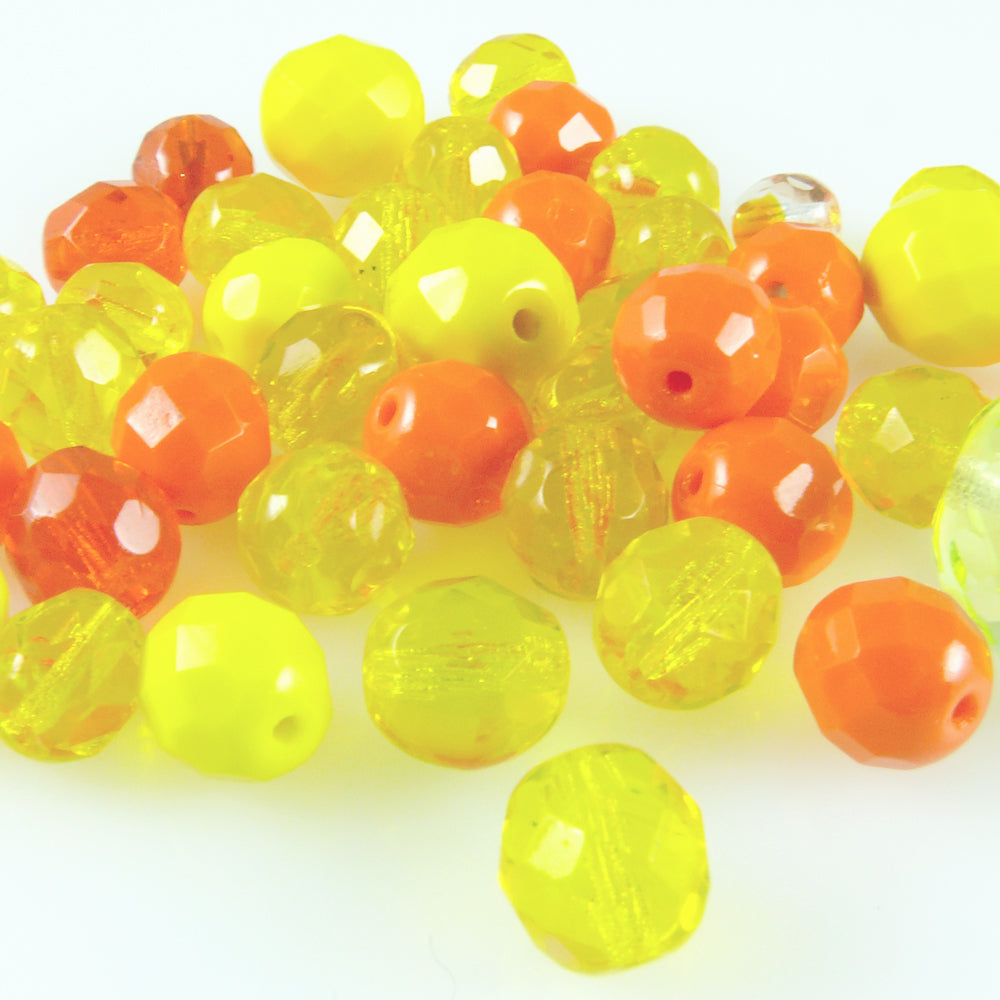 Perlen orange gelb 40x Glasschliffperlen Perlenmischung 7-14mm Beads Mix-476
