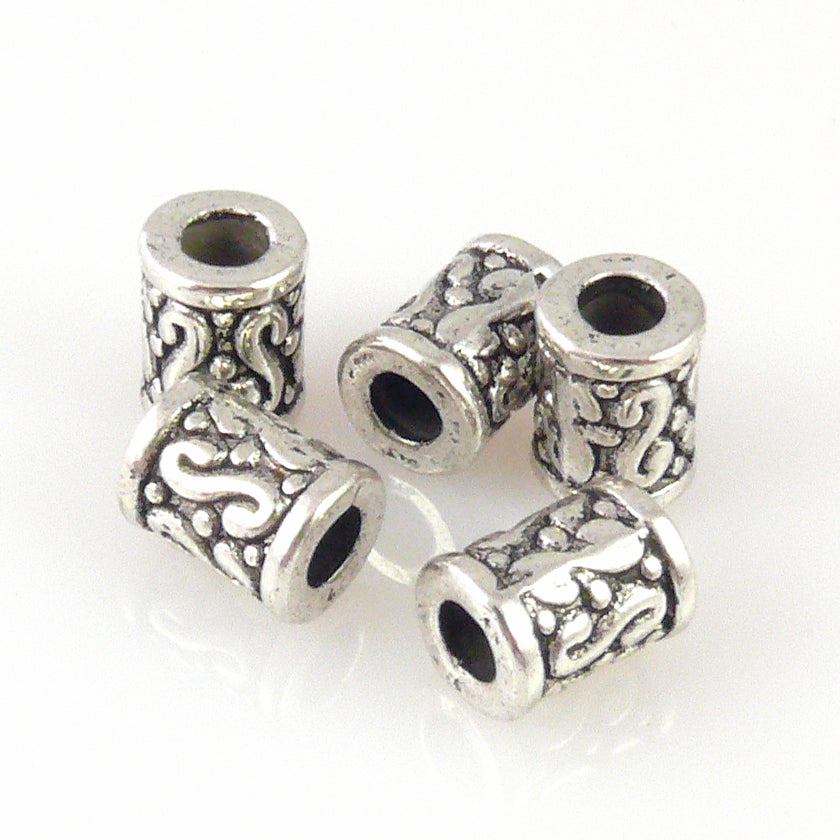 5 Metallperlen 9x7mm Walzen Spacer Großlochperlen altsilber Bastelperlen -481