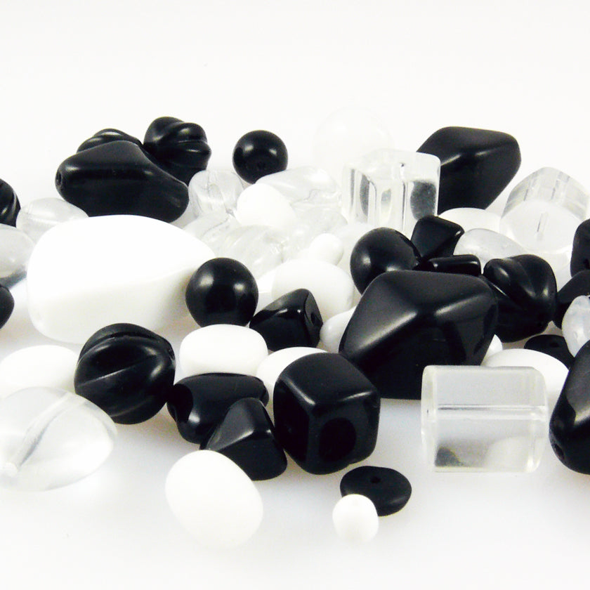 Perlenmischung 60 Glasperlen 3-17mm schwarz weiß kristall Perlen Mix -676