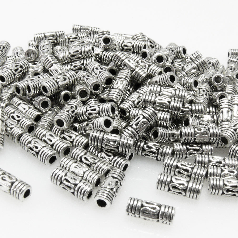 Metallperlen 8x3mm Spacer Tubes 200x Röhrchen altsilber Metall Perlen silber neu