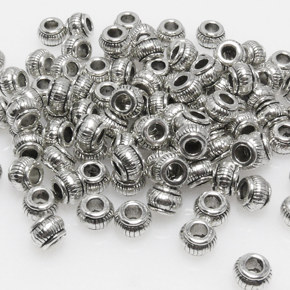 Metallperlen 5x7mm Spacer Großlochperlen 100 St. altsilber Metall Perlen -7041