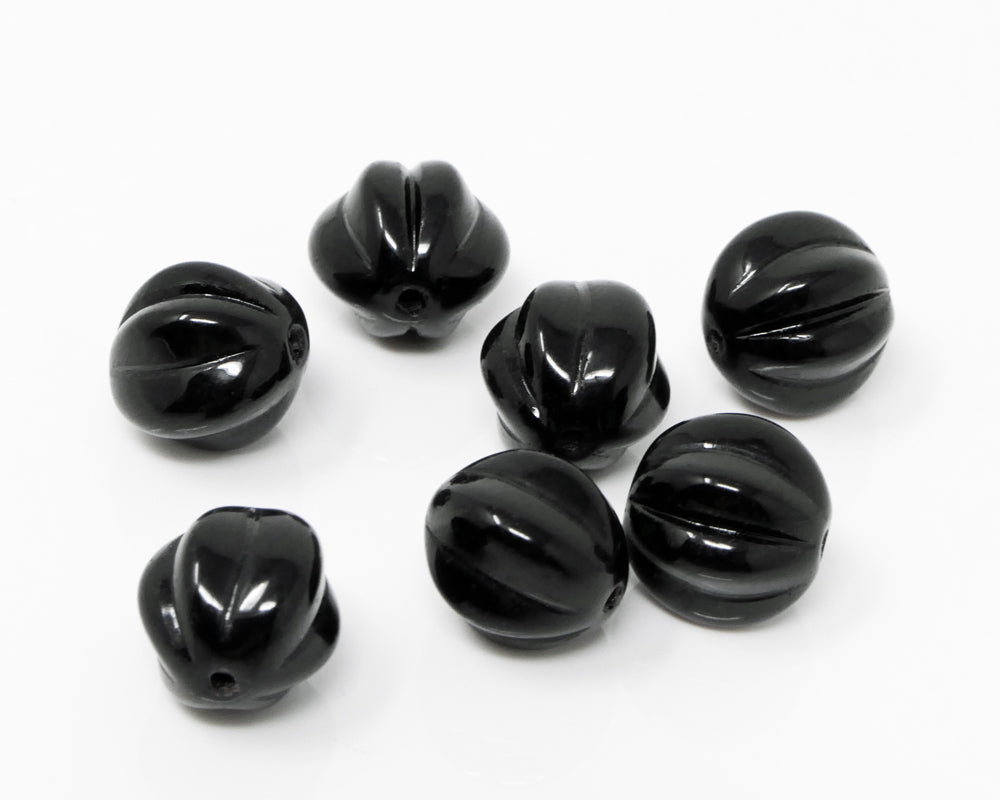Glasperlen 7 St. Kugeln schwarz 10mm Böhmische Glas Perlen Beads zum Basteln