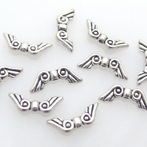 10 Metallperlen Flügel silber Metallflügel 1,5cm Metallanhänger zum Basteln -889