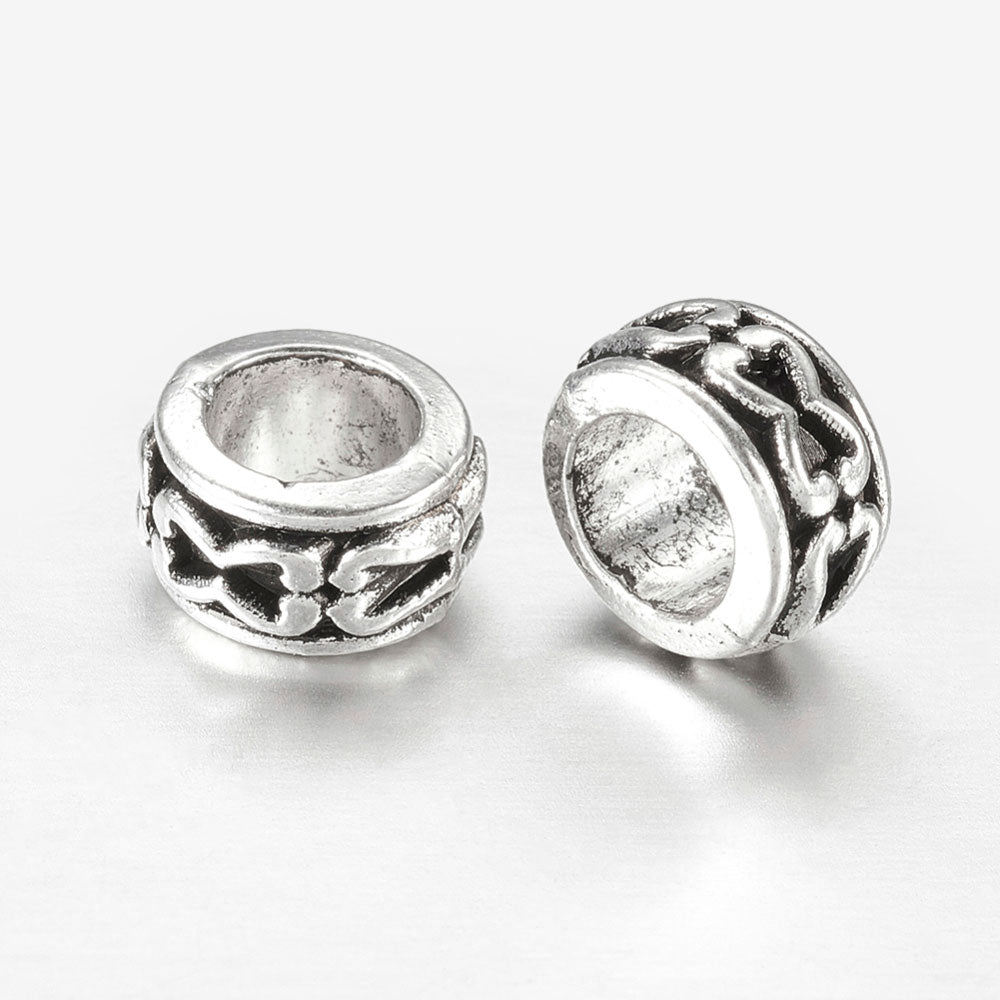 Großlochperlen Metallperlen 20x Metall Rondelle 3,6x6,3mm Silber Antik Perlen Bastelperlen Beads