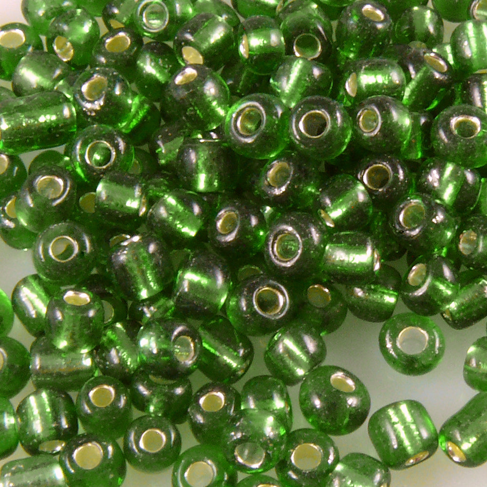 Rocailles Glasperlen grün mit Silbereinzug 3-4mm 240x Perlen Rocaillesperlen-939