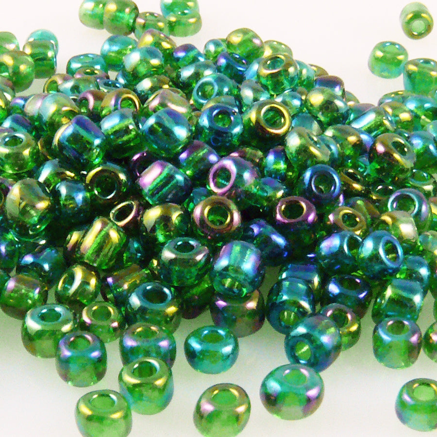 250 Rocailles Perlen Glasperlen 4mm AB grün Glas Beads Bastelperlen -988