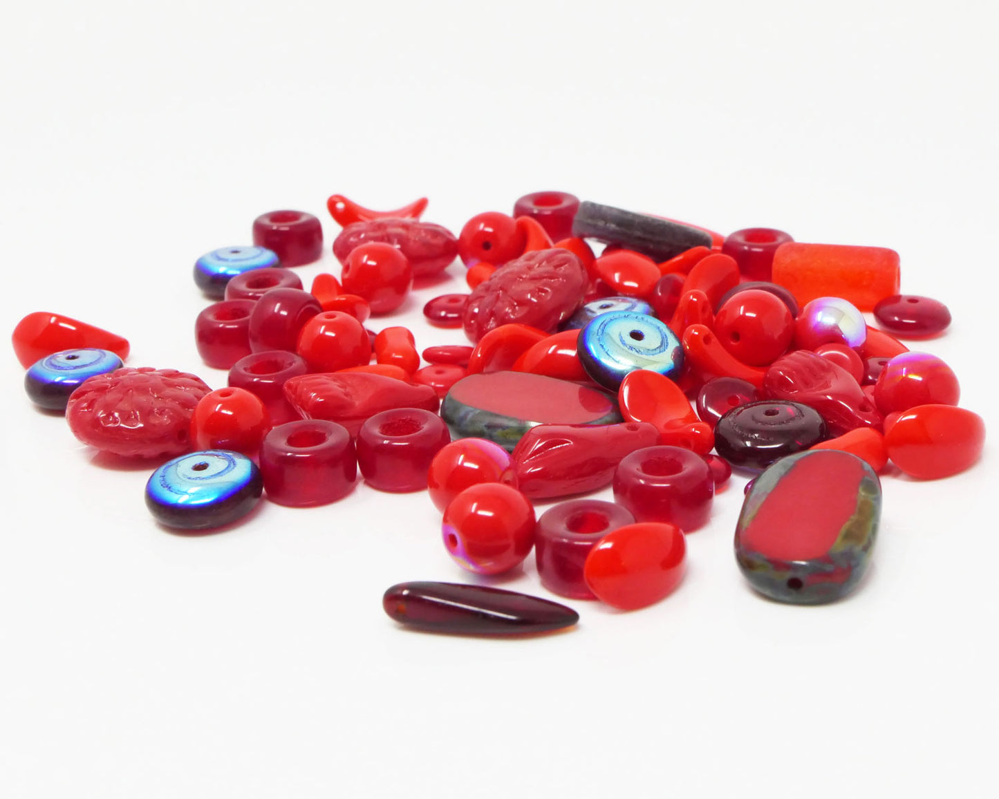 rotes Perlenmix 70 Glasperlen 4-18 mm rot Mix aus Kugeln, Oliven Glas Beads -796