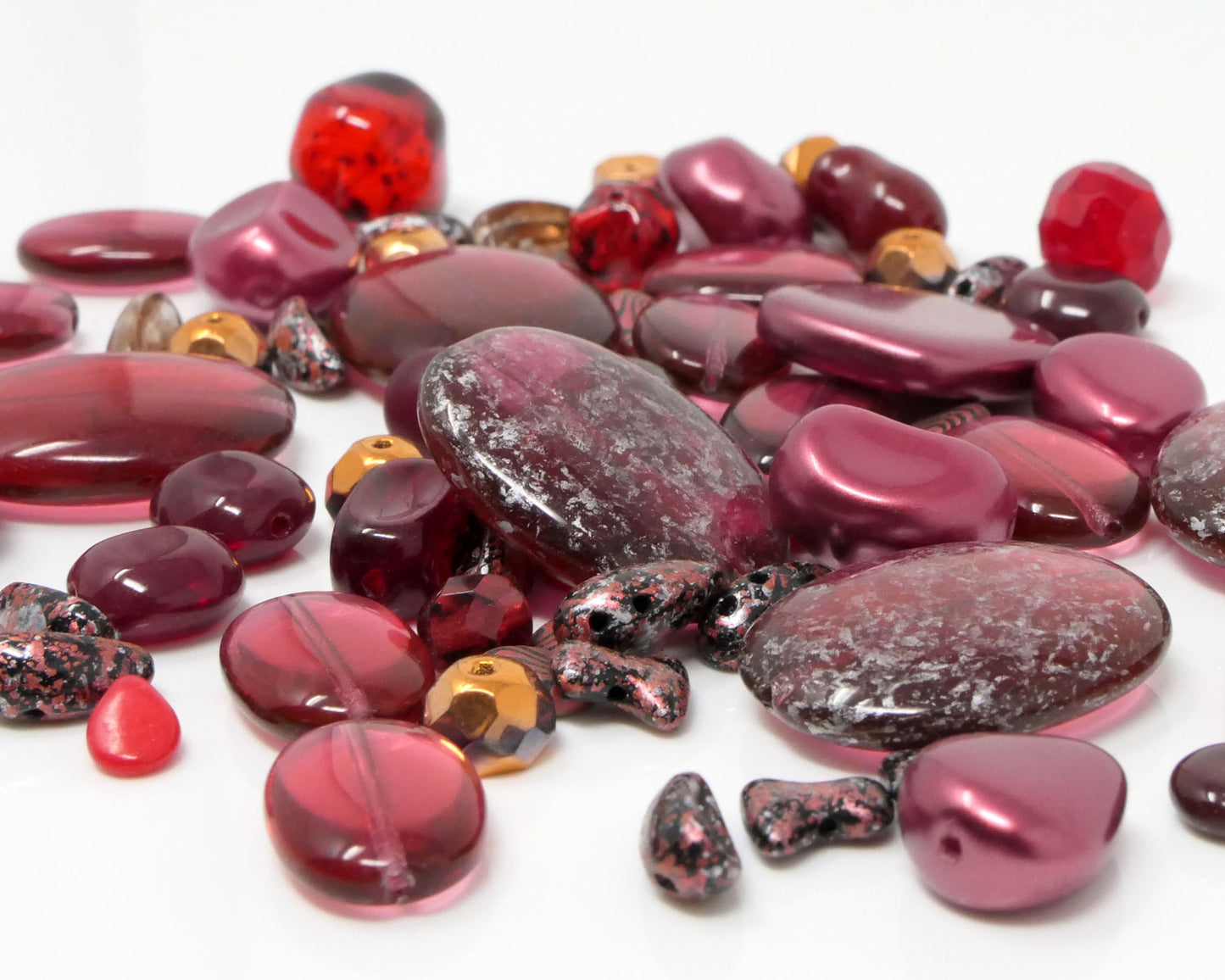 Perlenmix 50 Glasperlen 5-24 mm Perlen Mischung rot zum Basteln 852
