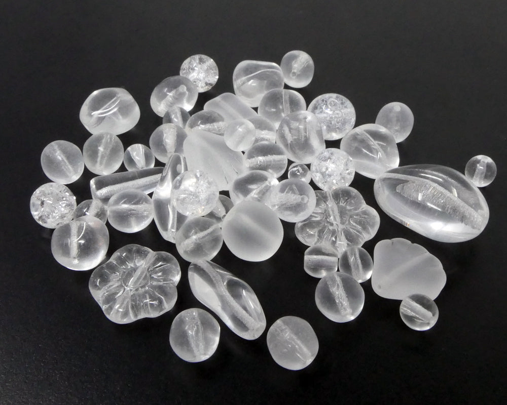 Perlen Mix 40 St. Glasperlen Mischung transparent 5-18 mm Glas Beads -562