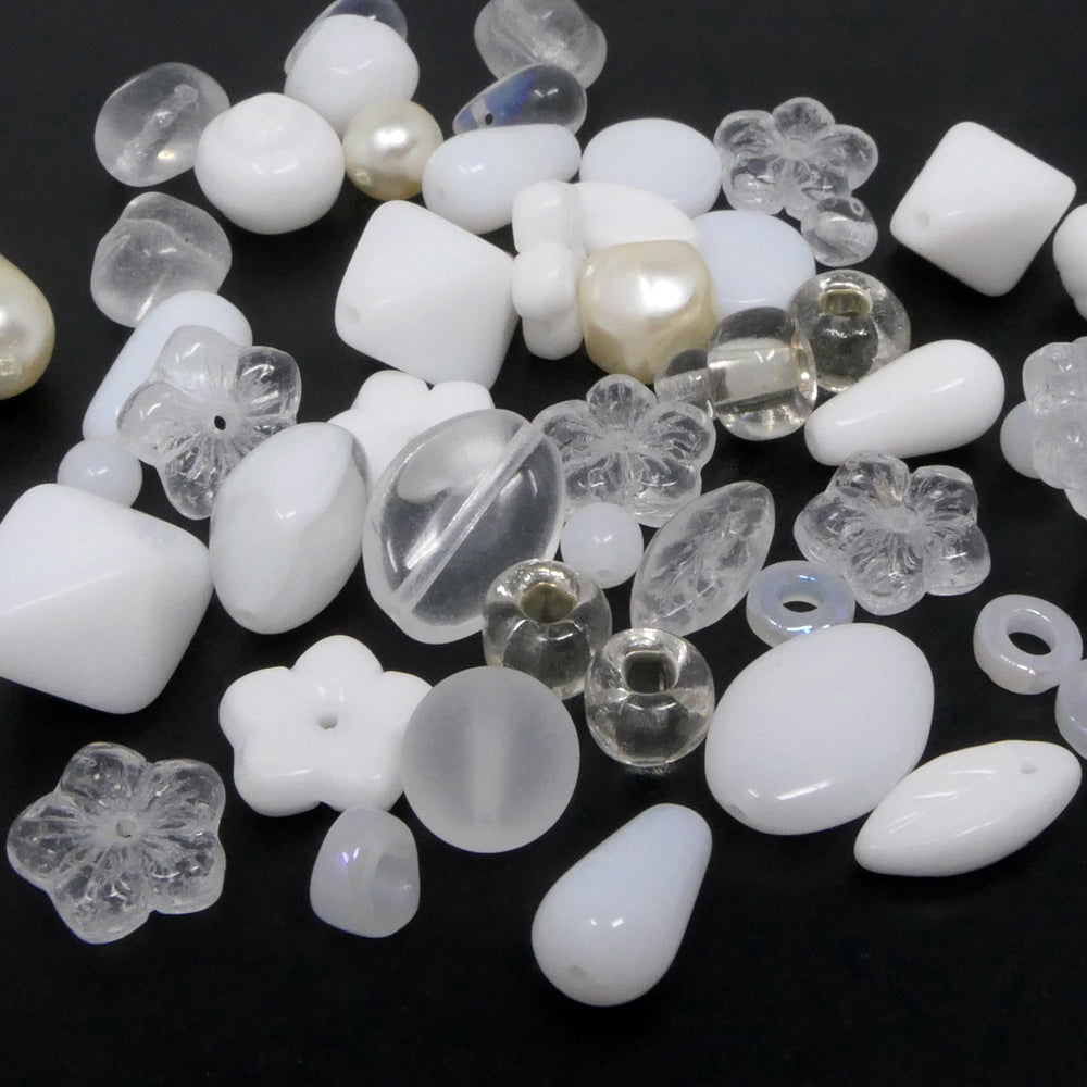 Perlenmix weiß kristall 50 Glasperlen 5-18 mm Mix Perlenmischung zum Basteln -748