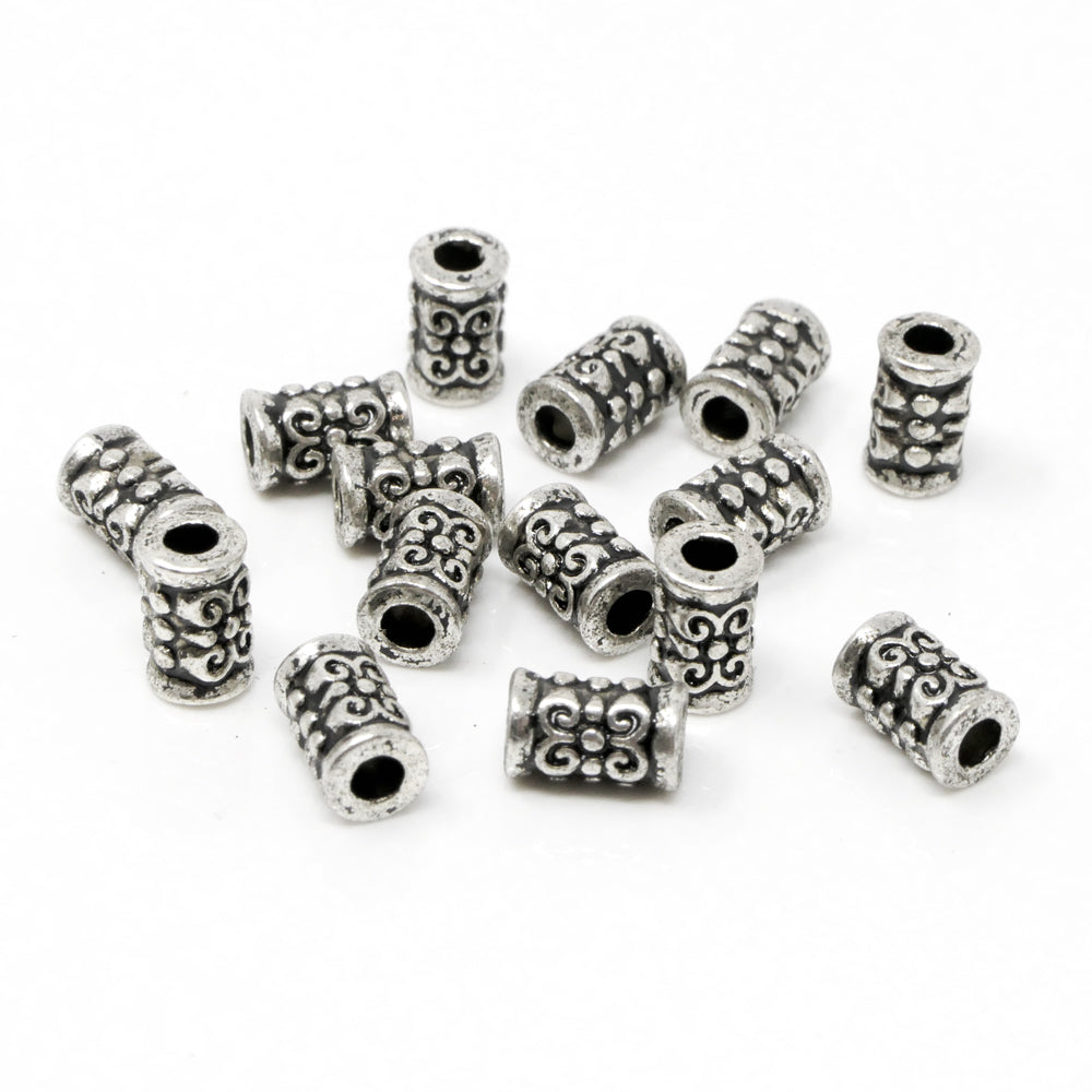 Metallperlen Perlen 7mm Spacer 15x Walzen Metall Beads altsilber -385
