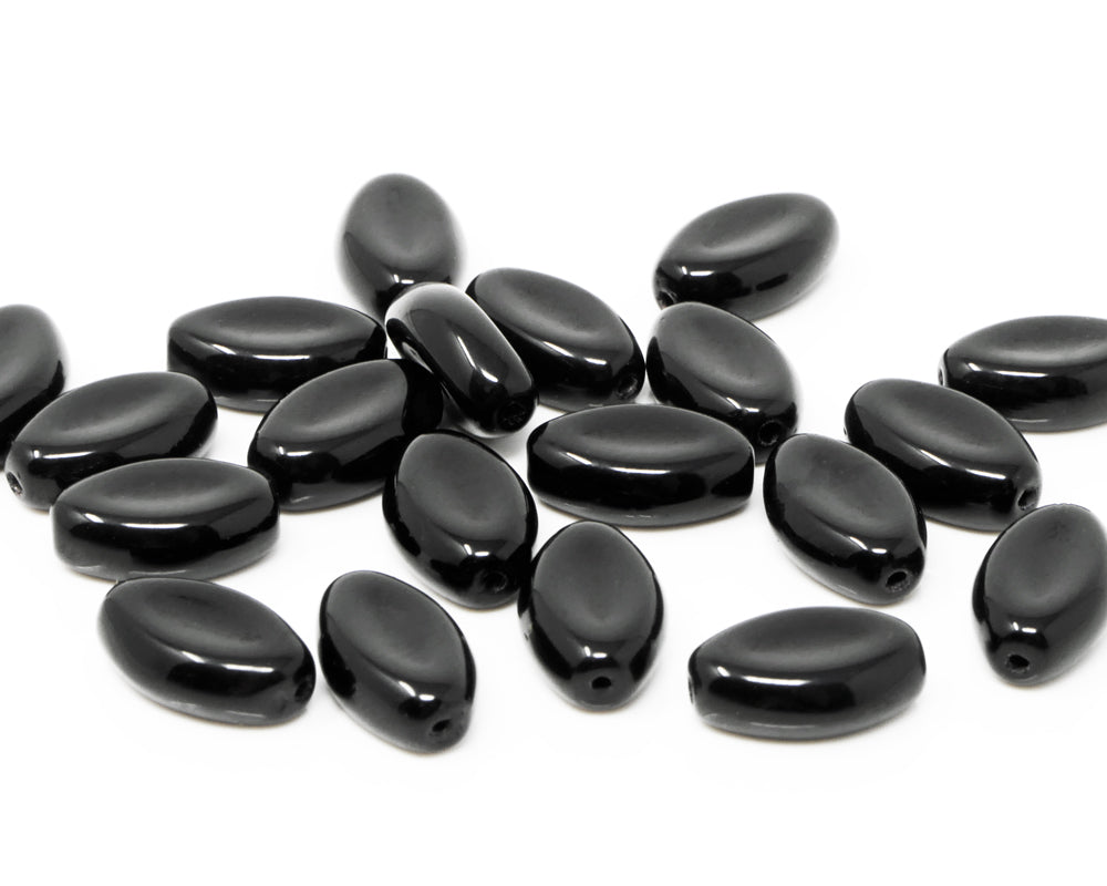 Glasperlen 20x Oliven schwarz 12x7mm Schmuckperlen oval Perlen Beads -1828