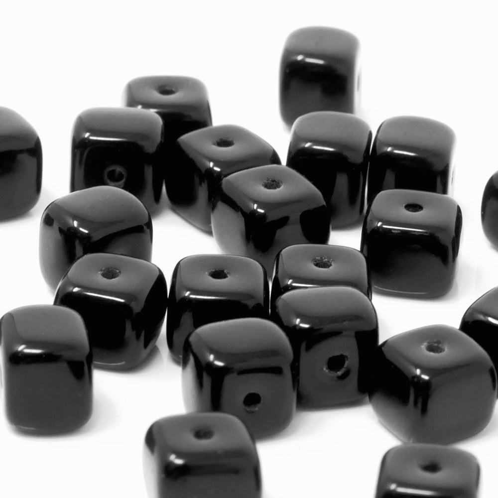 Glasperlen 25x Würfel schwarz 5mm Bastelsteine Würfelperlen Perlen Beads -1824