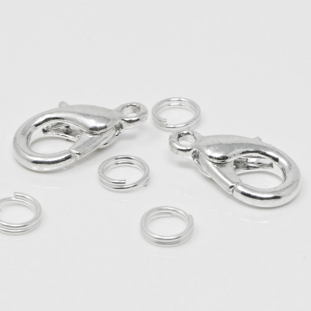 2 Karabiner Verschlüsse 14mm Silber 4 Spaltringe Kettenverschlüsse zum Basteln