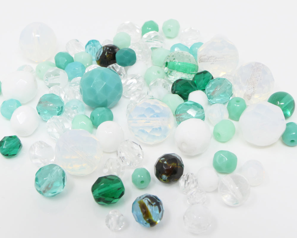 Perlen Türkis Weiß 70 St. Glasschliffperlen Perlenmischung 5-12mm Beads Mix -815