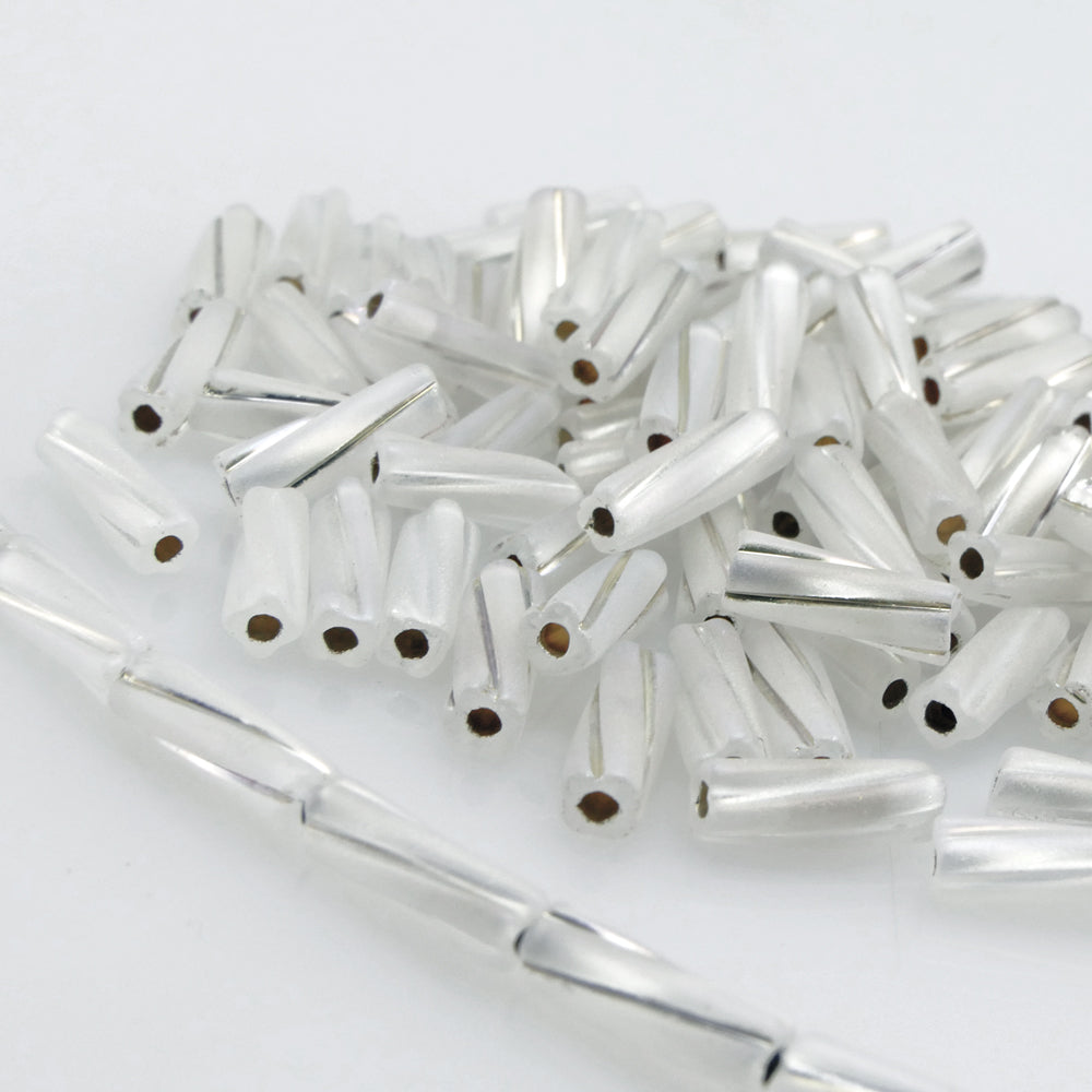 Rocailles-Stifte 10mm Weiß mit Silbereinzug 100x Röhrchen getwistet Perlen Tubes