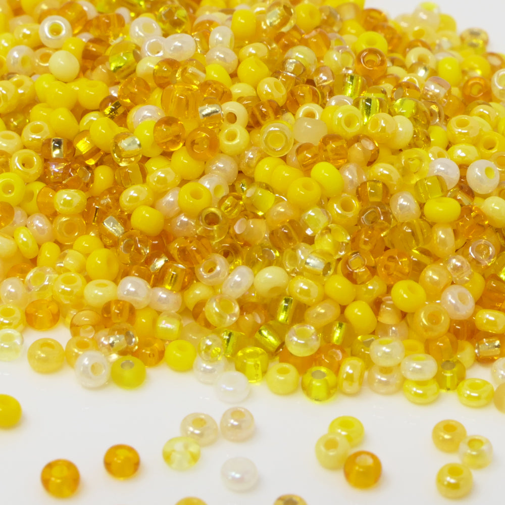 Rocailles-Perlen-Mix 1500 Stück Glasperlen Mischung 2mm Gelb Indianerperlen zum Auffädeln Größe 11/0