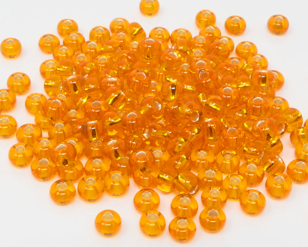 Rocailles 5/0 Glas Perlen mit Silbereinzug 4mm orange 170x Glasperlen Beads -1481
