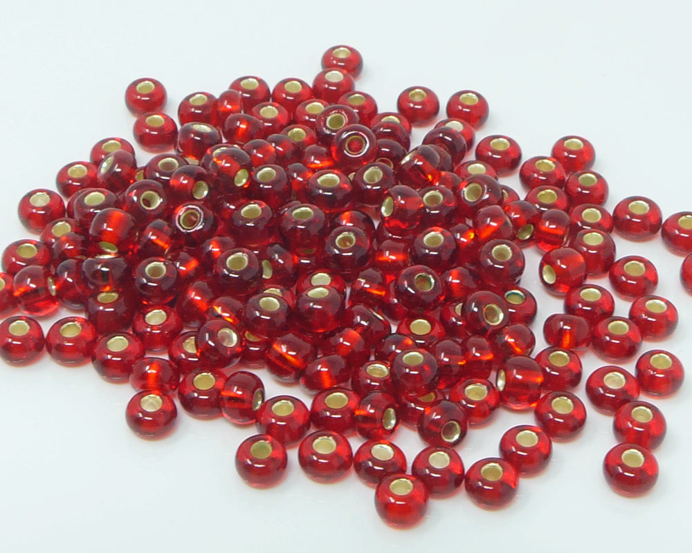 Rocailles 5/0 Glas Perlen mit Silbereinzug 4mm rot 170x Rocaillesperlen -1501