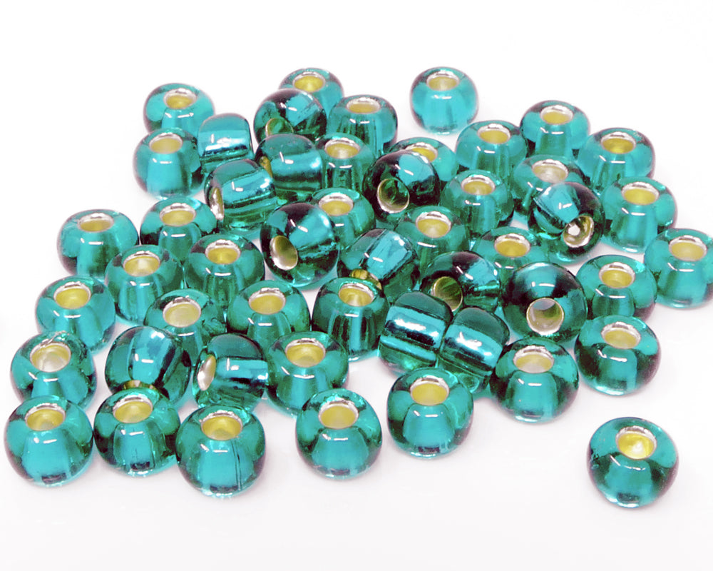 Rocailles 1/0 Glas Perlen mit Silbereinzug 6mm petrol 50x Glasperlen Beads -1486
